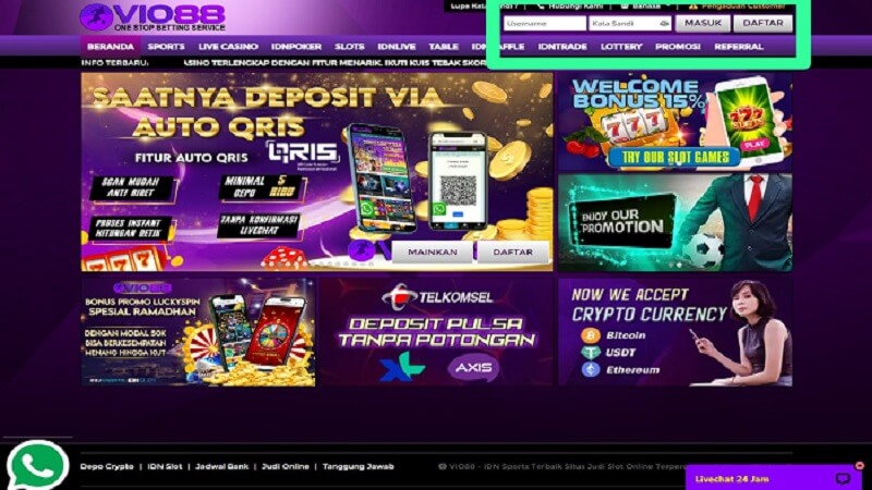 Tampilan pertama situs vio88