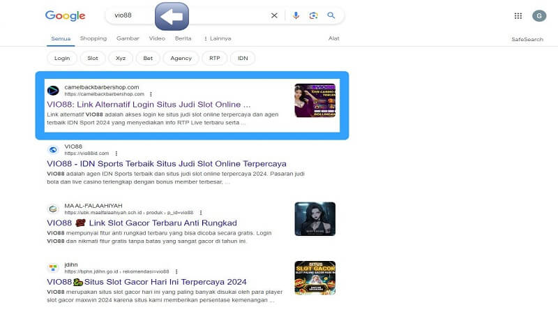 Tampilan Google search Vio88