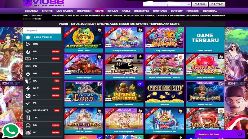 tampilan beragam jenis slot di situs Vio88