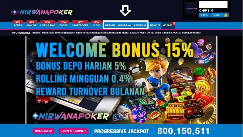 Menu Transaksi situs Nirwanapoker
