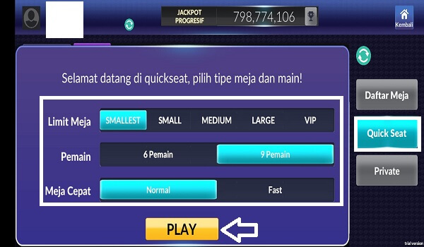 Pilih Kriteria Meja Permainan