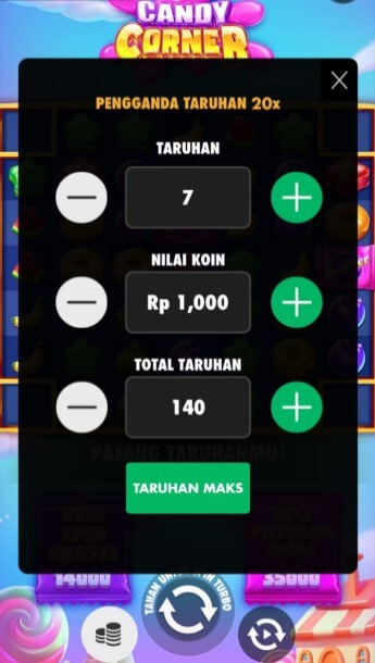 Menu Pengaturan Taruhan Candy Corner 